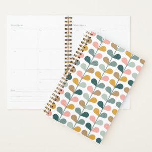 Floral Daisies Pattern Teal Blue & Olive Green Planner