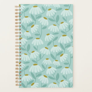 Floral Daisies Pattern Teal Blue & Olive Green Planner