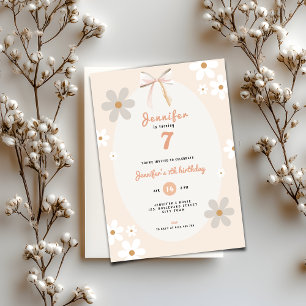 Floral Daisy 7th Birthday Invitation for Girls