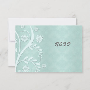 Floral Daisy and Damask in Teal Green RSVP Card