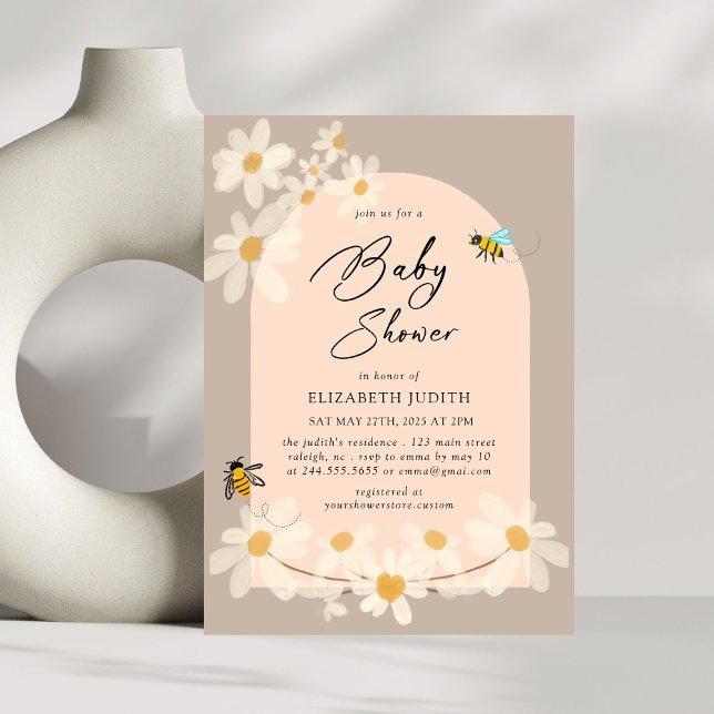 Floral Daisy Bees Baby Shower Invitation (Creator Uploaded)