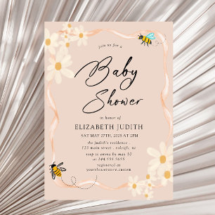 Floral Daisy Bees Baby Shower Invitation