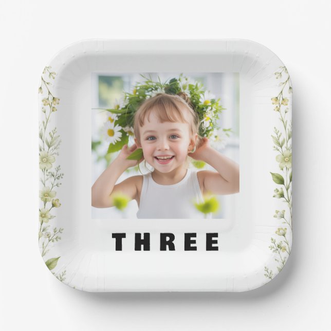 Floral Daisy Birthday Paper Plates (Front)