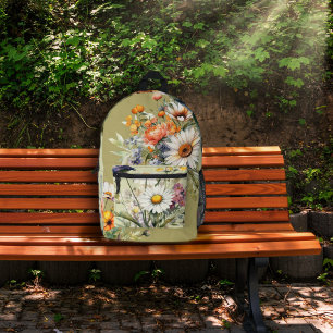 Floral Daisy Bouquets Green Backpack