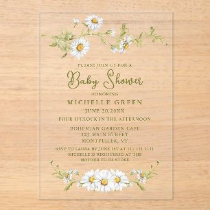 Floral Daisy Garden Botanical Baby Shower Acrylic Invitations