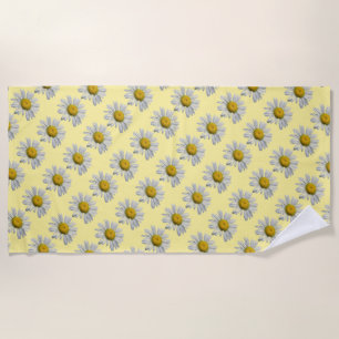 Floral Daisy Garden Flowers Yellow Beach Towel