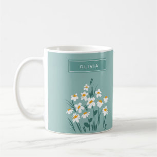 Floral daisy modern personalised cute elegant blue coffee mug