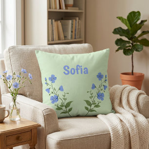 Floral daisy modern personalised cute elegant blue cushion