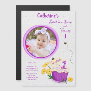 Floral Daisy Pastel Girl First Birthday Magnetic Invitation