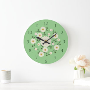 Floral Daisy Pattern Large Clock