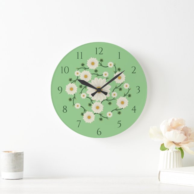 Floral Daisy Pattern  Large Clock (Home)