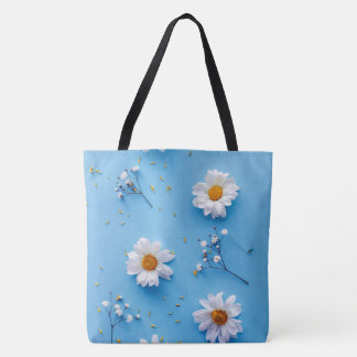 Floral Daisy Pattern - Light Blue Tote Bag