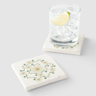 Floral Daisy Pattern Stone Coaster