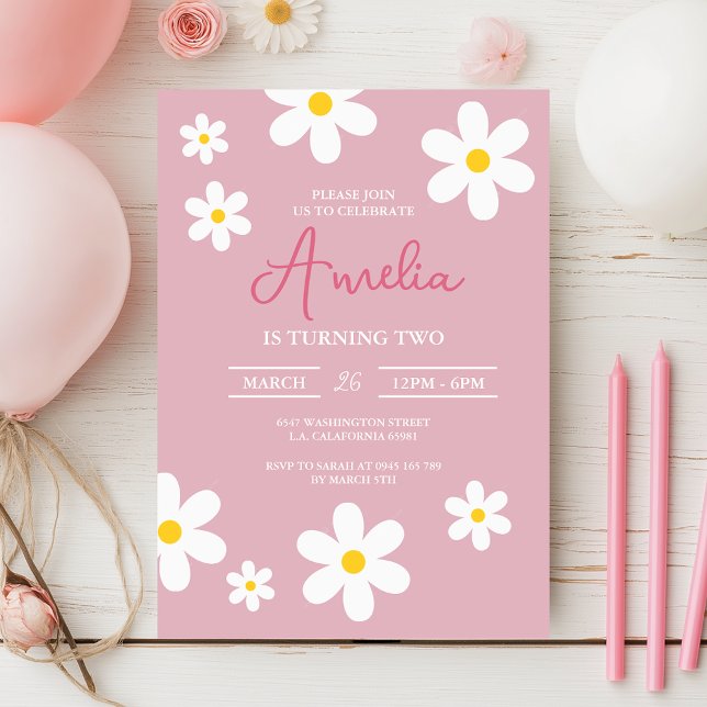 Floral Daisy Pink Birthday Invitation (Creator Uploaded)