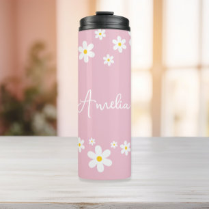 Floral Daisy Pink Personalised Thermal Tumbler
