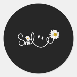Floral Daisy Smile Face Daisy Flower Smile Daisy W Classic Round Sticker