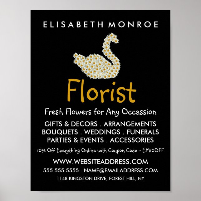 Floral Daisy Swan, Floristry Advertising Poster (Front)