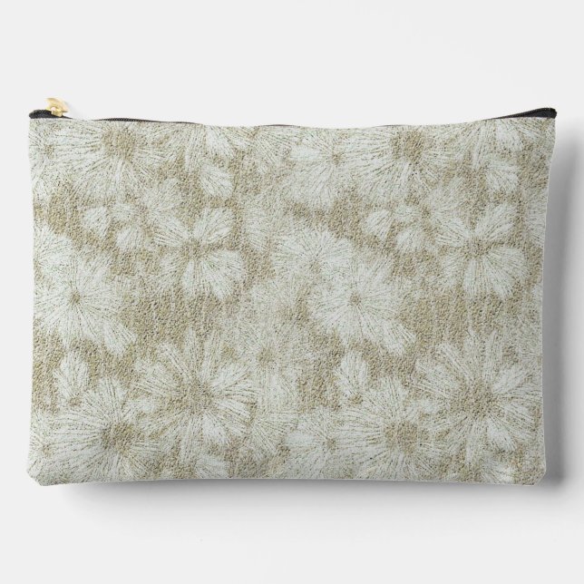 Floral Daisy Velvety Cream Texture Accessory Pouch (Front)