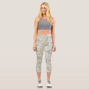 Floral Daisy Velvety Cream Texture Capri Leggings