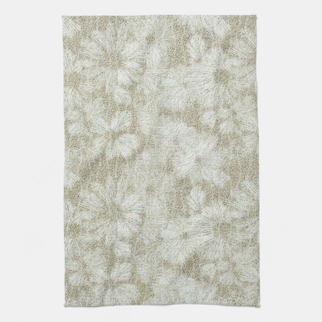 Floral Daisy Velvety Cream Texture Tea Towel (Vertical)