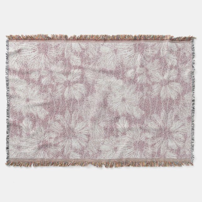 Floral Daisy Velvety Dusty Pink Throw Blanket (Front)
