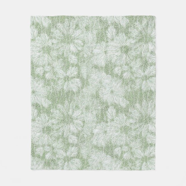 Floral Daisy Velvety LIme Green Fleece Blanket (Front)