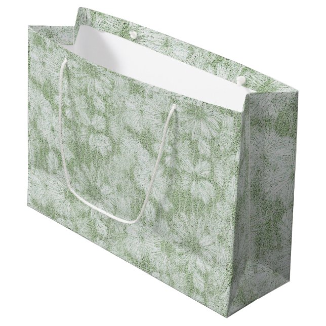 Floral Daisy Velvety LIme Green Large Gift Bag (Front Angled)