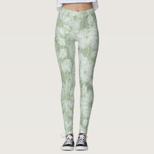Floral Daisy Velvety LIme Green Leggings