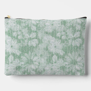 Floral Daisy Velvety Mint Green Accessory Pouch