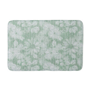 Floral Daisy Velvety Mint Green Bath Mat
