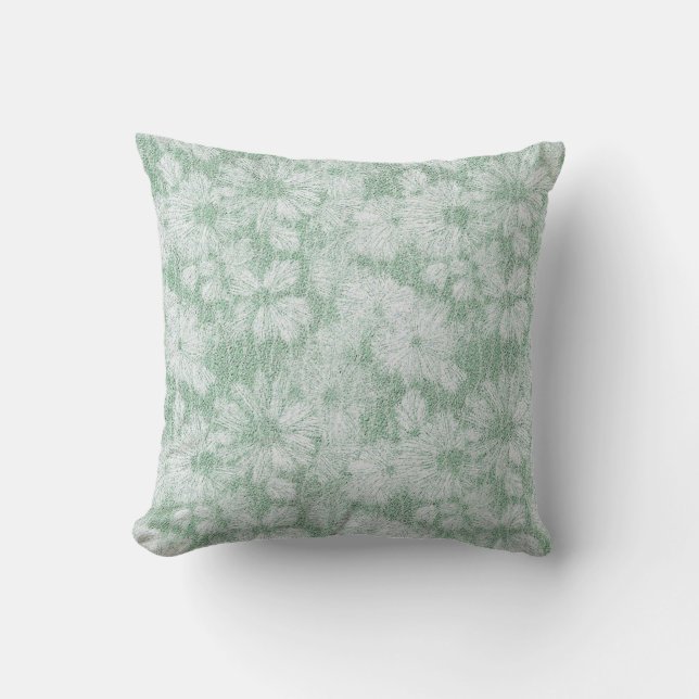 Floral Daisy Velvety Mint Green  Cushion (Front)