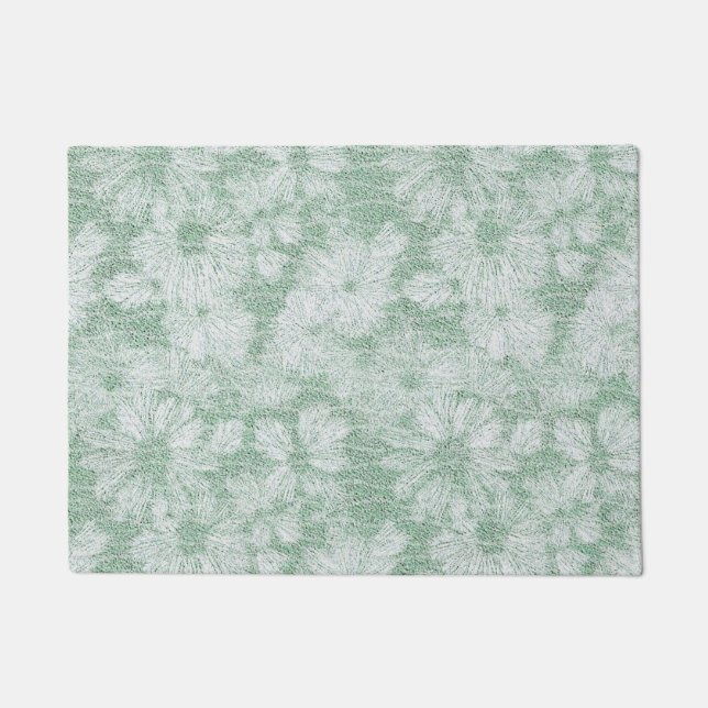 Floral Daisy Velvety Mint Green  Doormat (Front)