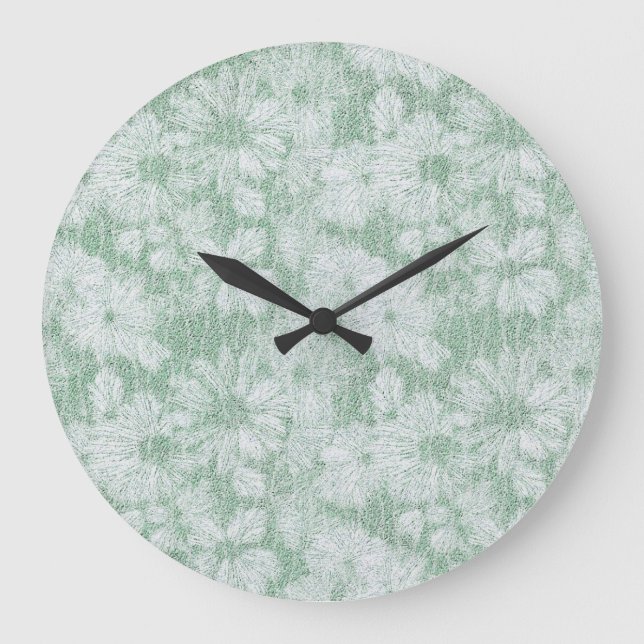 Floral Daisy Velvety Mint Green  Large Clock (Front)