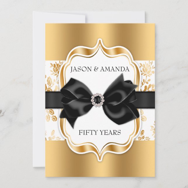 Floral Damask Anniversary Invite w/ Bow (Front)