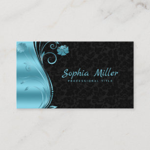 Floral Damask Blue Swirl Business Card