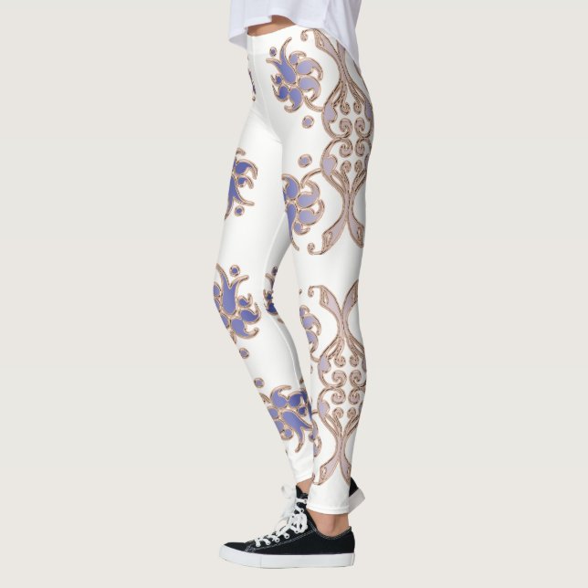 floral damask golden element. leggings (Left)