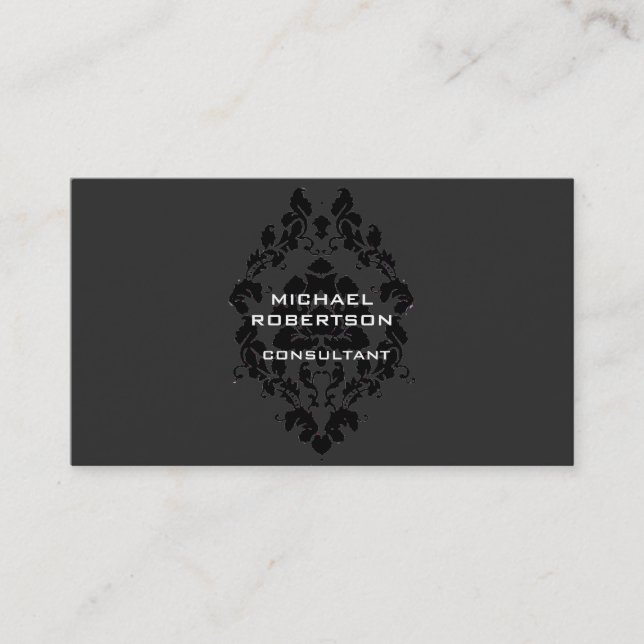 Floral Damask Grey Unique Special Business Card (Front)