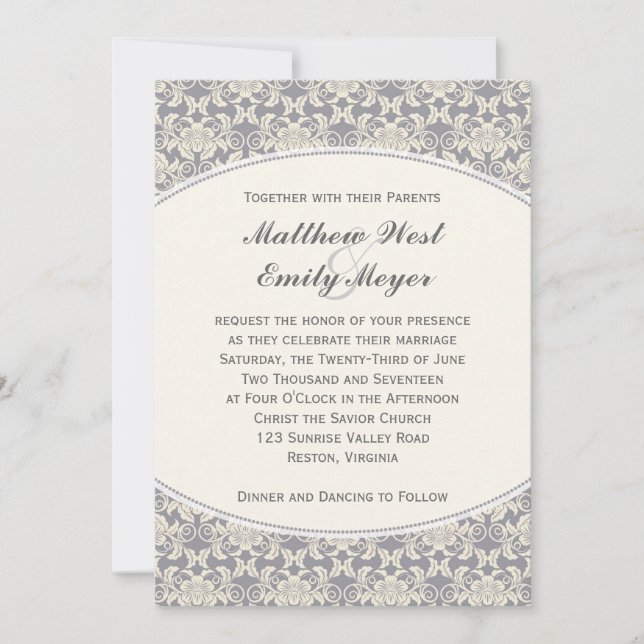 Floral Damask Lace Wedding Invitation (Front)