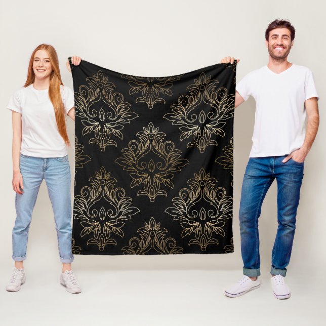 Floral Damask pattern fleece blanket (In Situ)