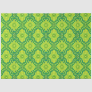 Floral Damask Pattern Green Lemon Yellow Flowers Tissue Paper