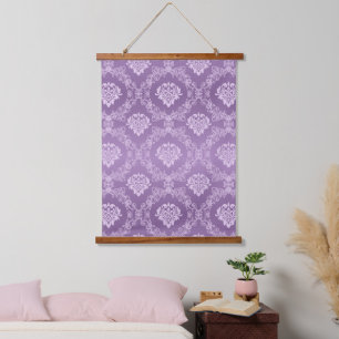 Floral Damask Pattern in Purple and white Hanging Tapestry