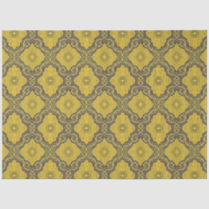 Floral Damask Pattern Yellow Flowers Husk Brown Tissue Paper