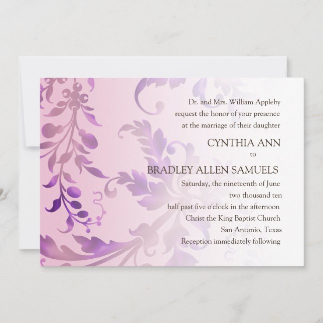 Floral Damask Pink and Purple Wedding Invitation (Front)