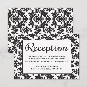 Floral Damask Reception Black & White Wedding Invitation