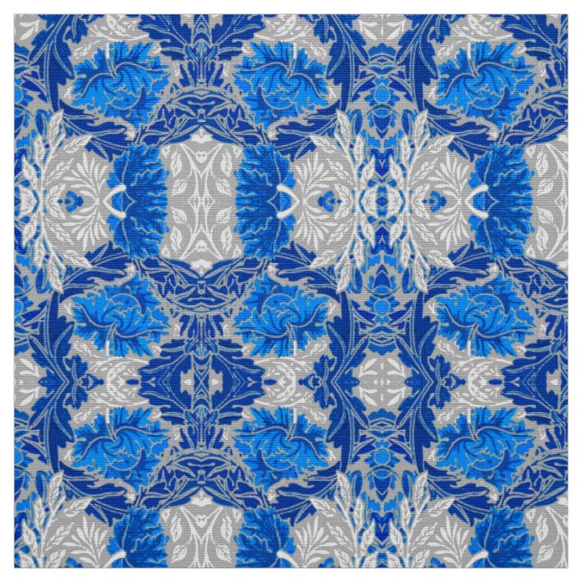 Floral Damask, Sapphire Blue and Grey  Fabric (Swatch)