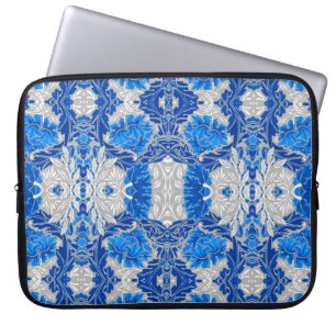 Floral Damask, Sapphire Blue and Grey  Laptop Sleeve