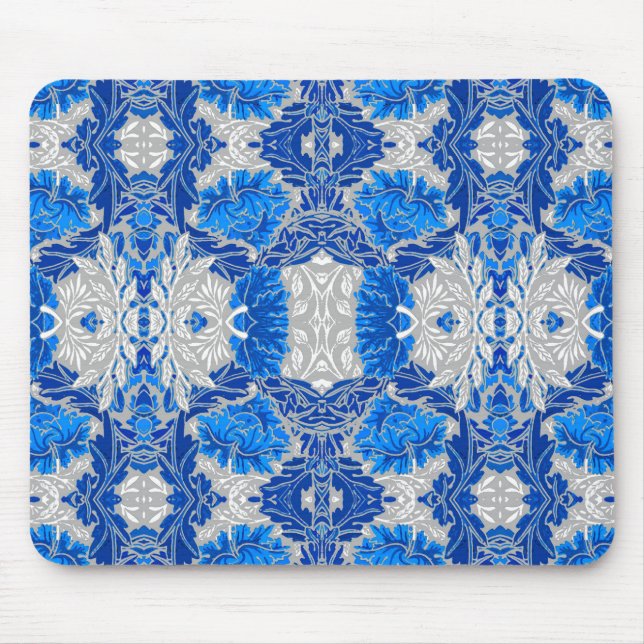 Floral Damask, Sapphire Blue and Grey  Mouse Pad (Front)