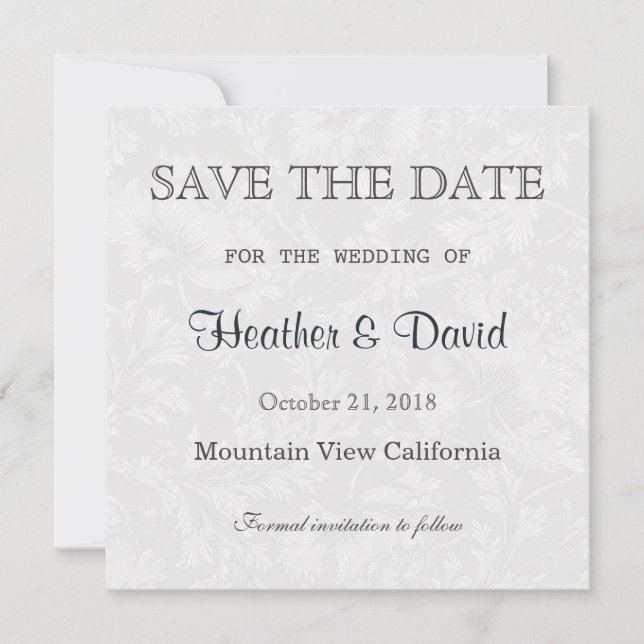 Floral Damask Save the Date Wedding Invitation (Front)