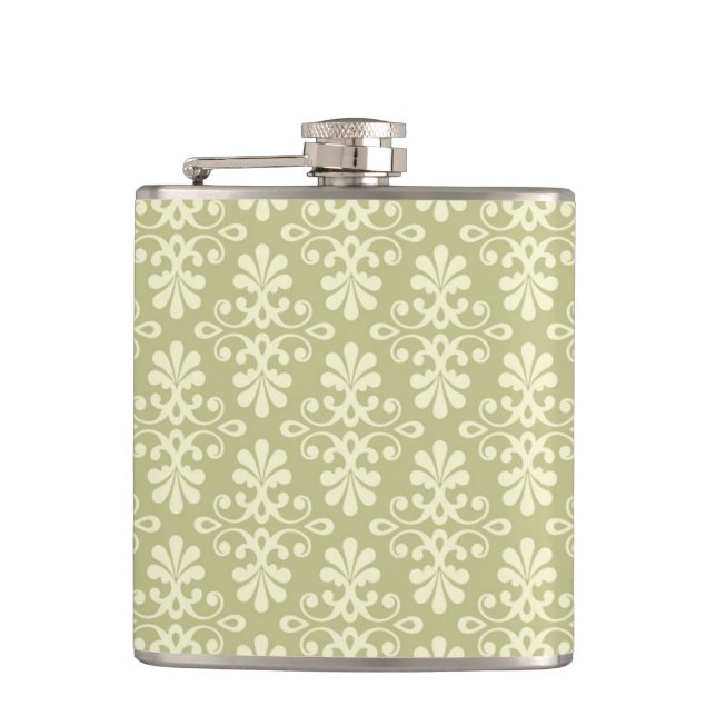 Floral damask wallpaper hip flask (Front)