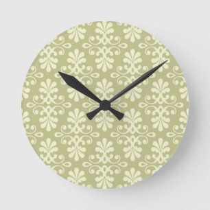 Floral damask wallpaper round clock